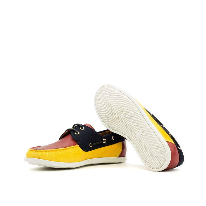 Ambrogio 3555 Bespoke Custom Men's Shoes Three-Tone Fabric / Linen / Calf-Skin Leather Boat Sneakers (AMB1507)-AmbrogioShoes