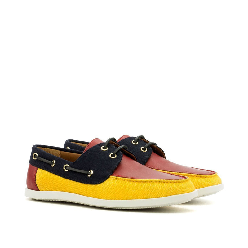 Ambrogio 3555 Bespoke Custom Men's Shoes Three-Tone Fabric / Linen / Calf-Skin Leather Boat Sneakers (AMB1507)-AmbrogioShoes