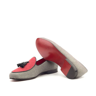 Ambrogio 2822 Bespoke Custom Men's Shoes Three-Tone Linen / Calf-Skin Leather Belgian Loafers (AMB1506)-AmbrogioShoes