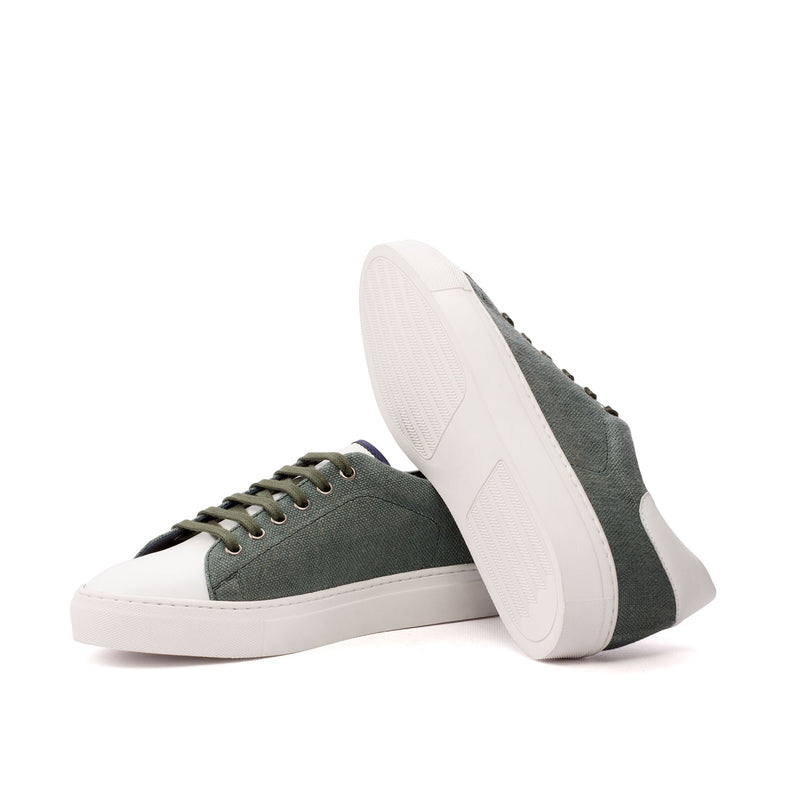 Ambrogio 3553 Bespoke Custom Men's Shoes Three Tone Linen / Calf-Skin Leather Casual Trainer Sneakers (AMB1351)-AmbrogioShoes