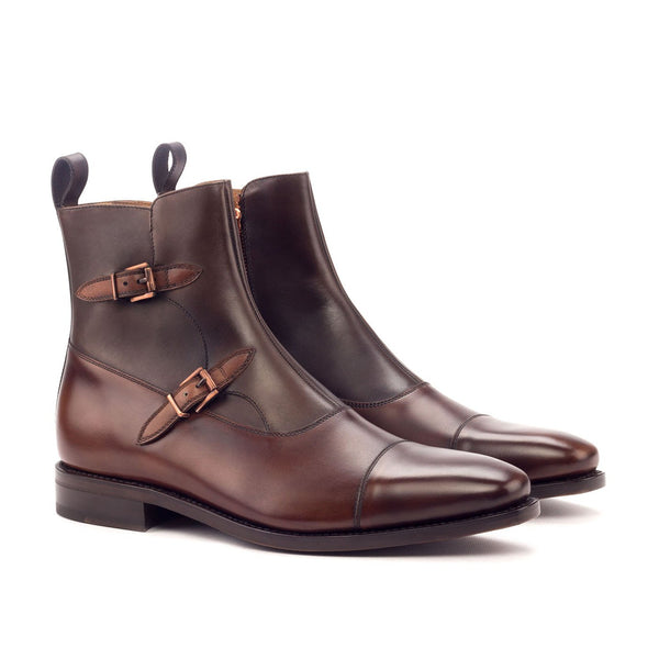 Ambrogio 3302 Bespoke Custom Men's Shoes Two Tone Brown Calf-Skin Leather Octavian Buckle Boots (AMB1426)-AmbrogioShoes