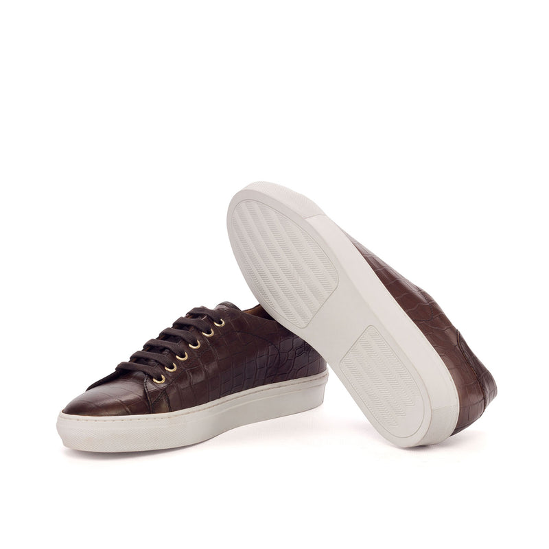Ambrogio 3188 Bespoke Custom Men's Shoes Two-Tone Brown Crocodile Print / Calf-Skin Leather Casual Sneakers (AMB1617)-AmbrogioShoes