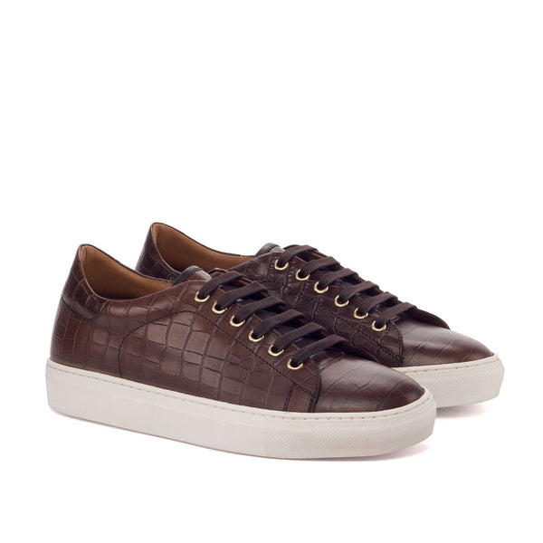 Ambrogio 3188 Bespoke Custom Men's Shoes Two-Tone Brown Crocodile Print / Calf-Skin Leather Casual Sneakers (AMB1617)-AmbrogioShoes