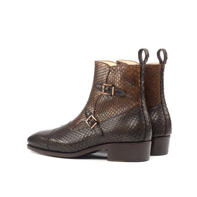 Ambrogio 4617 Bespoke Custom Men's Shoes Two-Tone Brown Exotic Snake-Skin Buckle Boots (AMB1816)-AmbrogioShoes