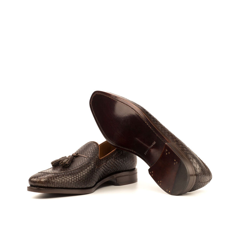 Ambrogio 3932 Bespoke Custom Men's Shoes Two-Tone Brown Exotic Snake-Skin / Pebble Grain / Calf-Skin Leather Tassel Loafers (AMB1799)-AmbrogioShoes