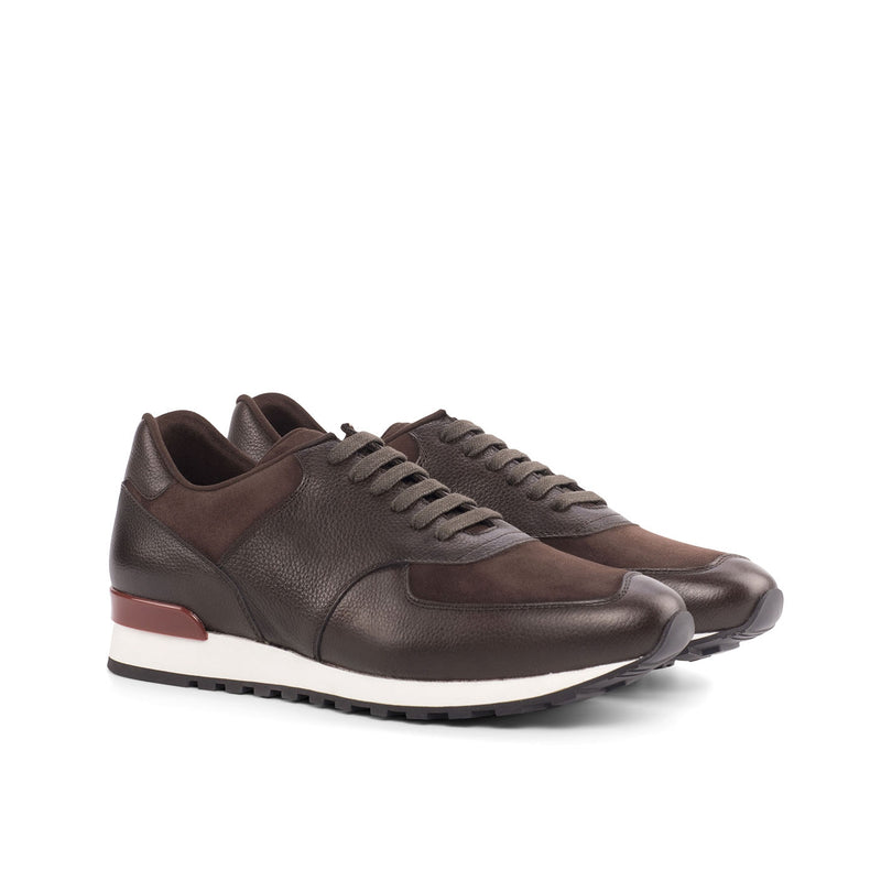 Ambrogio 4475 Bespoke Custom Men's Shoes Two-Tone Brown Suede / Full Grain Calf-Skin Leather Jogger Sneakers (AMB1852)-AmbrogioShoes