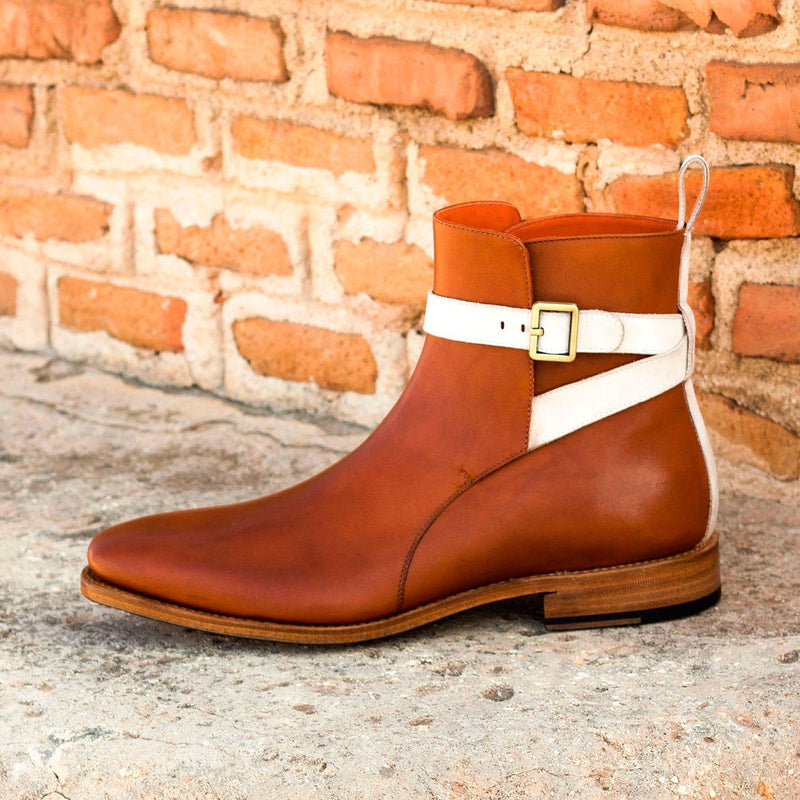 Ambrogio 3303 Bespoke Custom Men's Shoes White & Brown Suede / Calf-Skin Leather Jodhpur Boots (AMB1452)-AmbrogioShoes