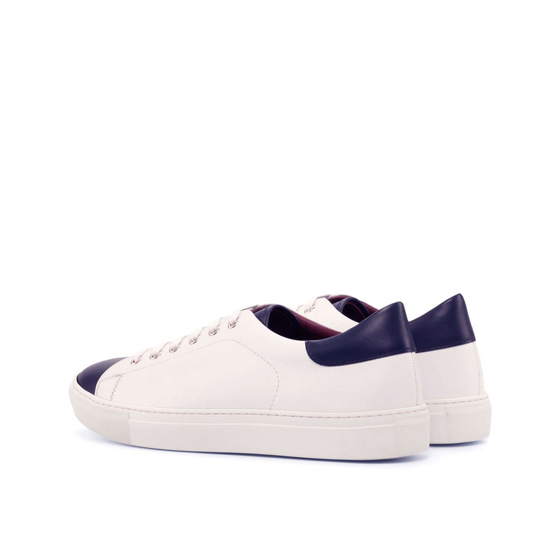 Ambrogio 4188 Bespoke Custom Men's Shoes White & Navy Calf-Skin Leather Casual Sneakers (AMB1444)-AmbrogioShoes