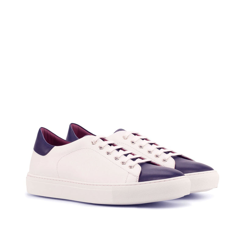Ambrogio 4188 Bespoke Custom Men's Shoes White & Navy Calf-Skin Leather Casual Sneakers (AMB1444)-AmbrogioShoes