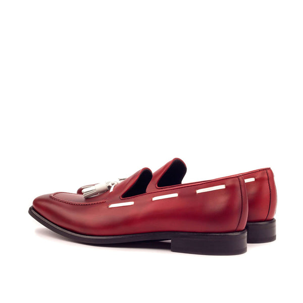 Ambrogio 3452 Bespoke Custom Men's Shoes White & Red Calf-Skin Leather Tassels Loafers (AMB1354)-AmbrogioShoes
