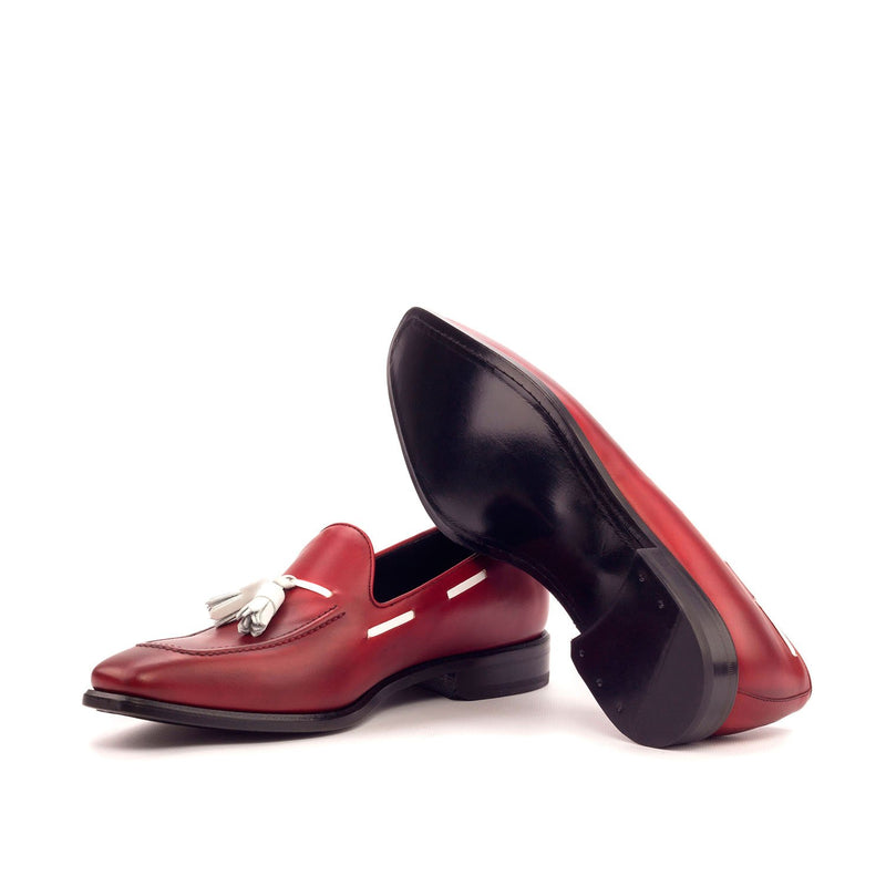 Ambrogio 3452 Bespoke Custom Men's Shoes White & Red Calf-Skin Leather Tassels Loafers (AMB1354)-AmbrogioShoes