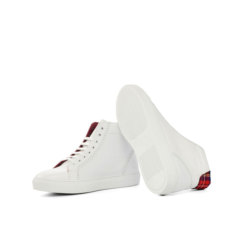 Ambrogio 4589 Bespoke Custom Men's Shoes White & Red Fabric / Calf-Skin Leather High-Top Sneakers (AMB1757)-AmbrogioShoes