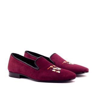 Ambrogio 3245 Bespoke Custom Men's Shoes Wine Suede Leather Drake Loafers (AMB1667)-AmbrogioShoes