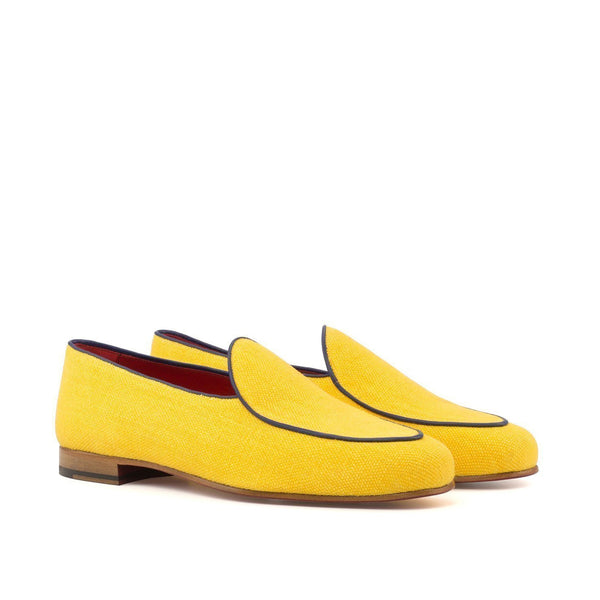 Ambrogio 3664 Bespoke Custom Men's Shoes Yellow Mustard Linen / Calf-Skin Leather Slip-On Loafers (AMB1487)-AmbrogioShoes