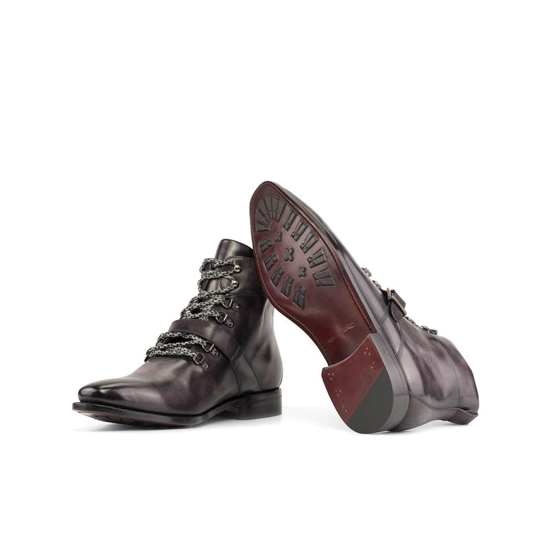 Ambrogio Bespoke Men's Shoes Aubergine Patina Leather Hiking Boots (AMB2373)-AmbrogioShoes