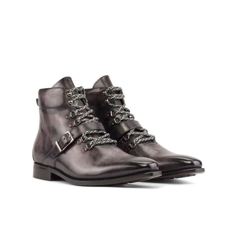 Ambrogio Bespoke Men's Shoes Aubergine Patina Leather Hiking Boots (AMB2373)-AmbrogioShoes