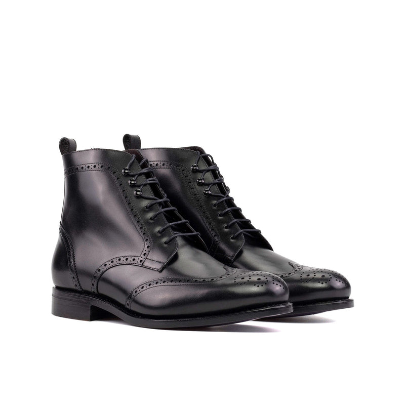 Ambrogio Bespoke Men's Shoes Black Calf-Skin Leather Military Wingtip Boots (AMB2403)-AmbrogioShoes