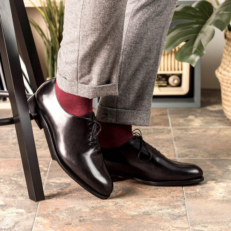 Ambrogio Bespoke Men's Shoes Black Calf-Skin Leather Wholecut Oxfords (AMB2304)-AmbrogioShoes