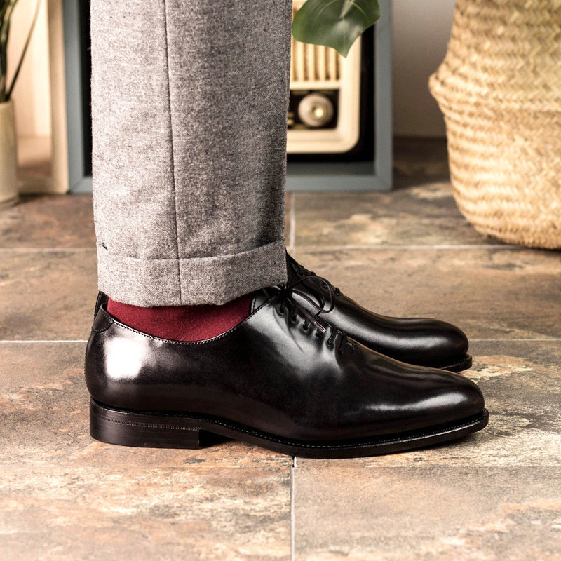 Ambrogio Bespoke Men's Shoes Black Calf-Skin Leather Wholecut Oxfords (AMB2304)-AmbrogioShoes