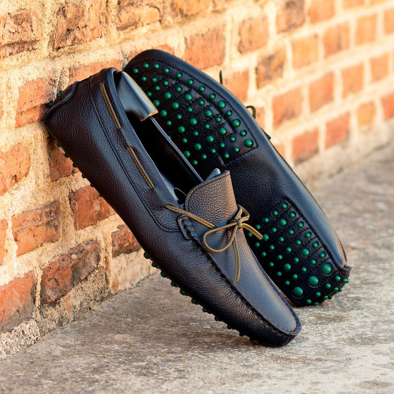 Ambrogio Bespoke Men's Shoes Black Full-Grain Leather Driver Loafers (AMB2394)-AmbrogioShoes