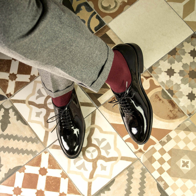 Ambrogio Bespoke Men's Shoes Black Patent Leather Wholecut Oxfords (AMB2327)-AmbrogioShoes