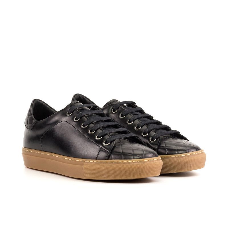 Ambrogio Bespoke Men's Shoes Black Quilted Leather Trainer Sneakers (AMB2391)-AmbrogioShoes