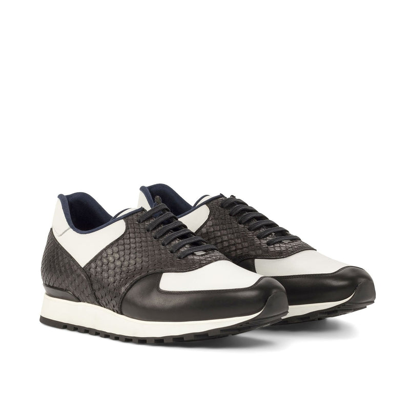 Ambrogio Bespoke Men's Shoes Black & White Exotic Python / Calf-Skin Leather Jogger Sneakers (AMB2236)-AmbrogioShoes