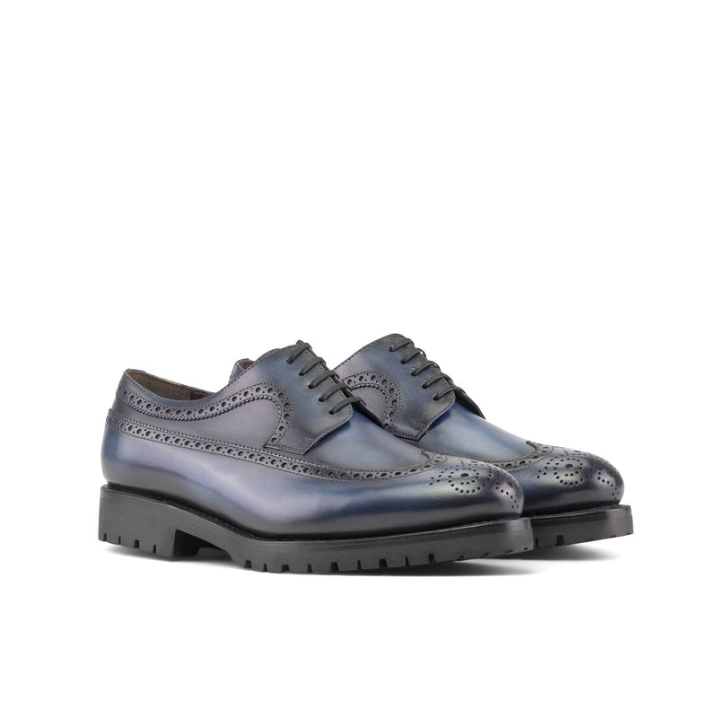 Ambrogio Bespoke Men's Shoes Blue Calf-Skin Leather Long wingtip Derby Oxfords (AMB2384)-AmbrogioShoes