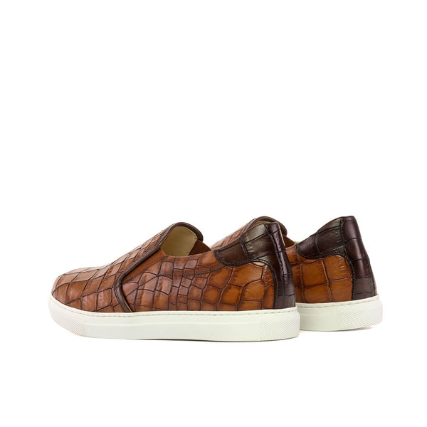 Ambrogio Bespoke Men's Shoes Brown Crocodile Print Leather Slip-On Sneakers (AMB2274)-AmbrogioShoes