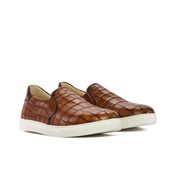 Ambrogio Bespoke Men's Shoes Brown Crocodile Print Leather Slip-On Sneakers (AMB2274)-AmbrogioShoes
