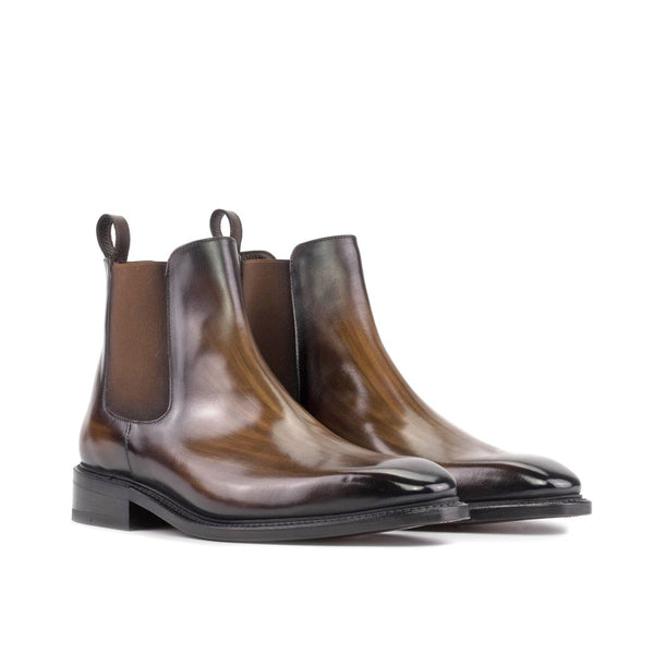 Ambrogio Bespoke Men's Shoes Brown Patina Leather Chelsea Boots (AMB2413)-AmbrogioShoes