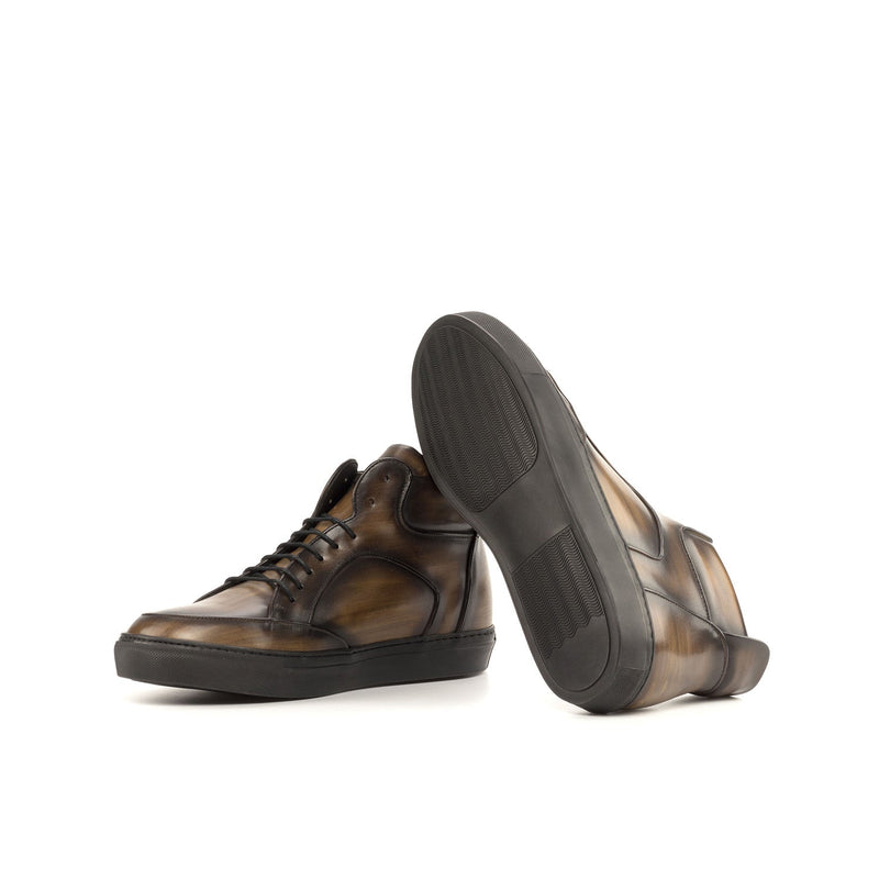 Ambrogio Bespoke Men's Shoes Brown Patina Leather High-Top Sneakers (AMB2247)-AmbrogioShoes