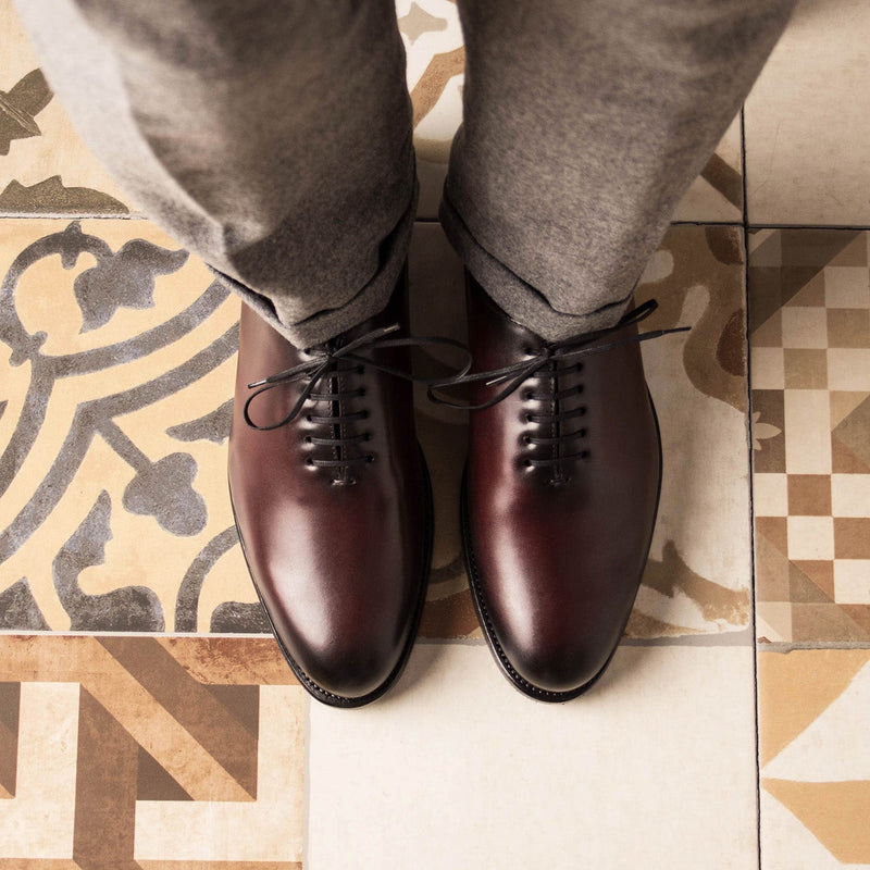 Ambrogio Bespoke Men's Shoes Burgundy Calf-Skin Leather Wholecut Oxfords (AMB2298)-AmbrogioShoes