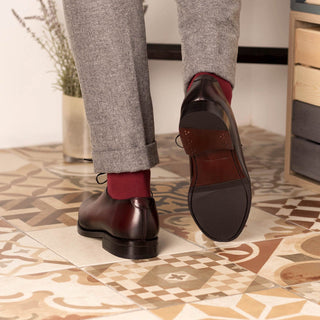 Ambrogio Bespoke Men's Shoes Burgundy Calf-Skin Leather Wholecut Oxfords (AMB2298)-AmbrogioShoes