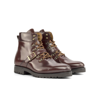 Ambrogio Bespoke Men's Shoes Burgundy Cordovan Leather Goodyear Welted Hiking Boots (AMB2251)-AmbrogioShoes