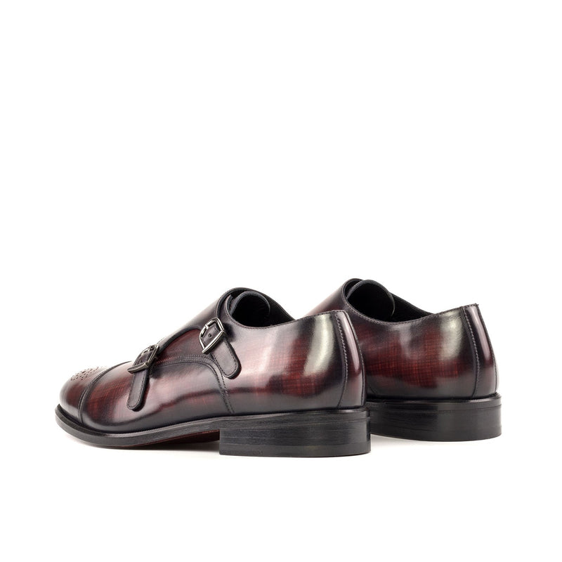 Ambrogio Bespoke Men's Shoes Burgundy Patina Leather Monk-Straps Loafers (AMB2353)-AmbrogioShoes