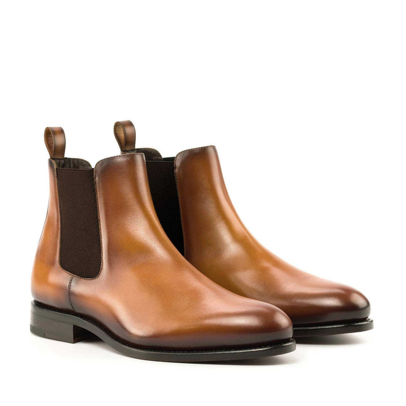 Ambrogio Bespoke Men's Shoes Cognac Calf-Skin Leather Chelsea Boots (AMB2257)-AmbrogioShoes