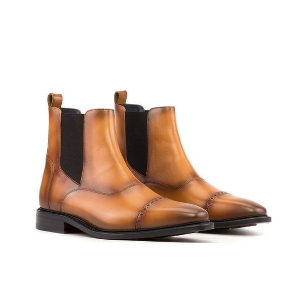 Ambrogio Bespoke Men's Shoes Cognac Calf-Skin Leather Chelsea Boots (AMB2276)-AmbrogioShoes