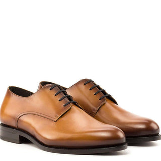 Ambrogio Bespoke Men's Shoes Cognac Calf-Skin Leather Derby (AMB2268)-AmbrogioShoes