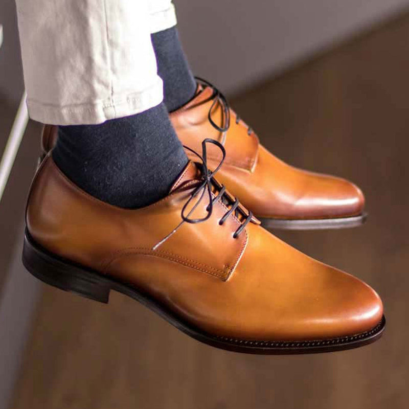 Ambrogio Bespoke Men's Shoes Cognac Calf-Skin Leather Derby Oxfords (AMB2268)-AmbrogioShoes