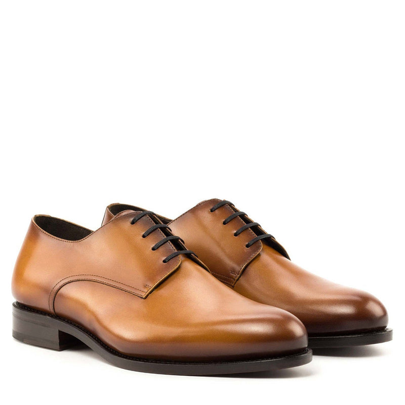 Ambrogio Bespoke Men's Shoes Cognac Calf-Skin Leather Derby Oxfords (AMB2268)-AmbrogioShoes