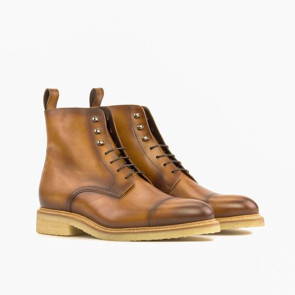 Ambrogio Bespoke Men's Shoes Cognac Calf-Skin Leather Jumper Boots (AMB2368)-AmbrogioShoes