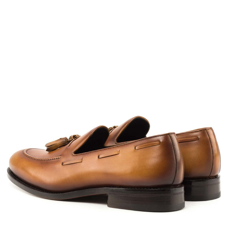Ambrogio Bespoke Men's Shoes Cognac Calf-Skin Leather Tassels Loafers (AMB2269)-AmbrogioShoes