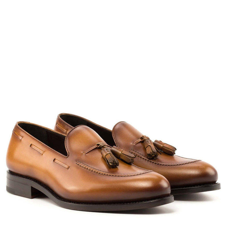 Ambrogio Bespoke Men's Shoes Cognac Calf-Skin Leather Tassels Loafers (AMB2269)-AmbrogioShoes