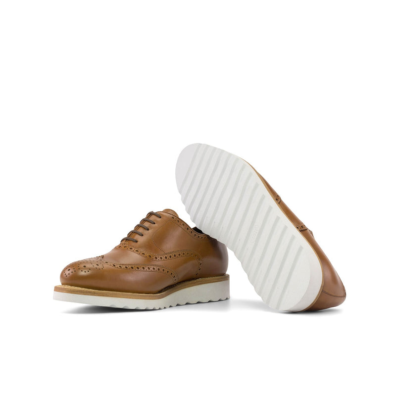 Ambrogio Bespoke Men's Shoes Cognac Calf-Skin Leather wingtip Oxfords (AMB2385)-AmbrogioShoes