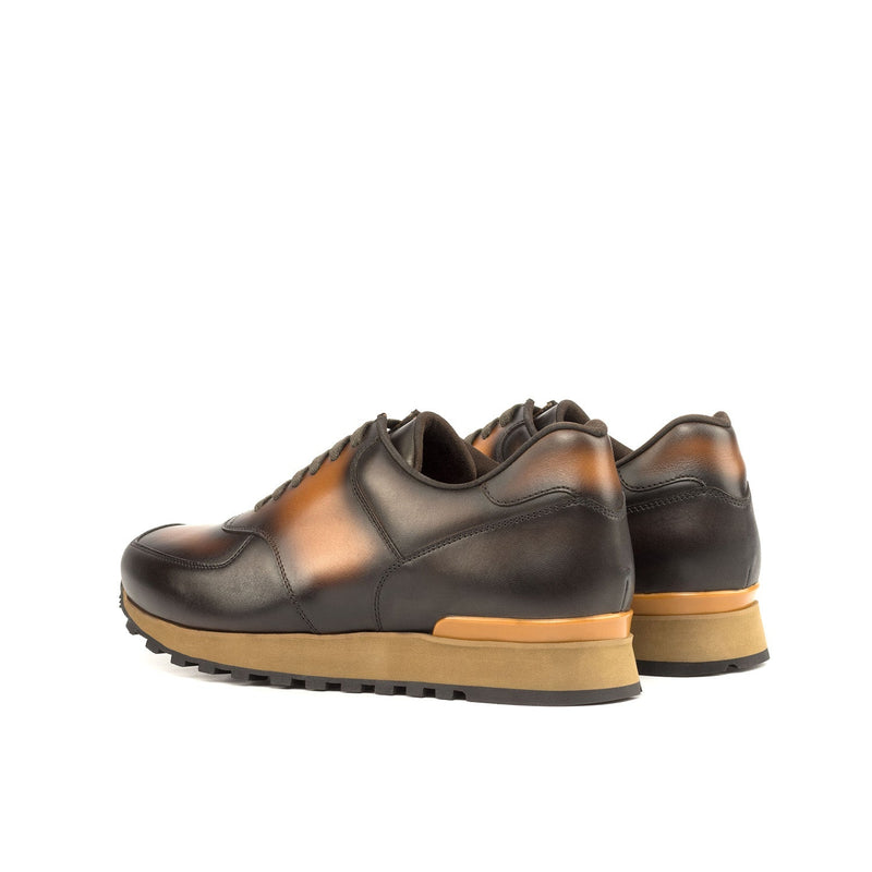 Ambrogio Bespoke Men's Shoes Cognac & Dark Brown Calf-Skin Leather Jogger Sneakers (AMB2245)-AmbrogioShoes