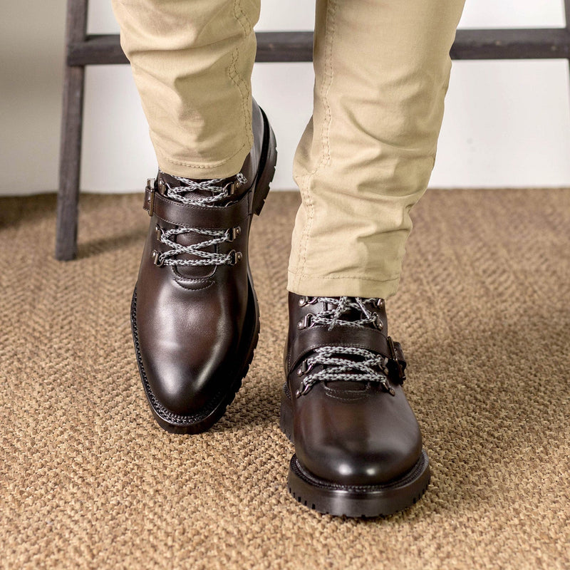 Ambrogio Bespoke Men's Shoes Dark Brown Calf-Skin Leather Hiking Boots (AMB2362)-AmbrogioShoes