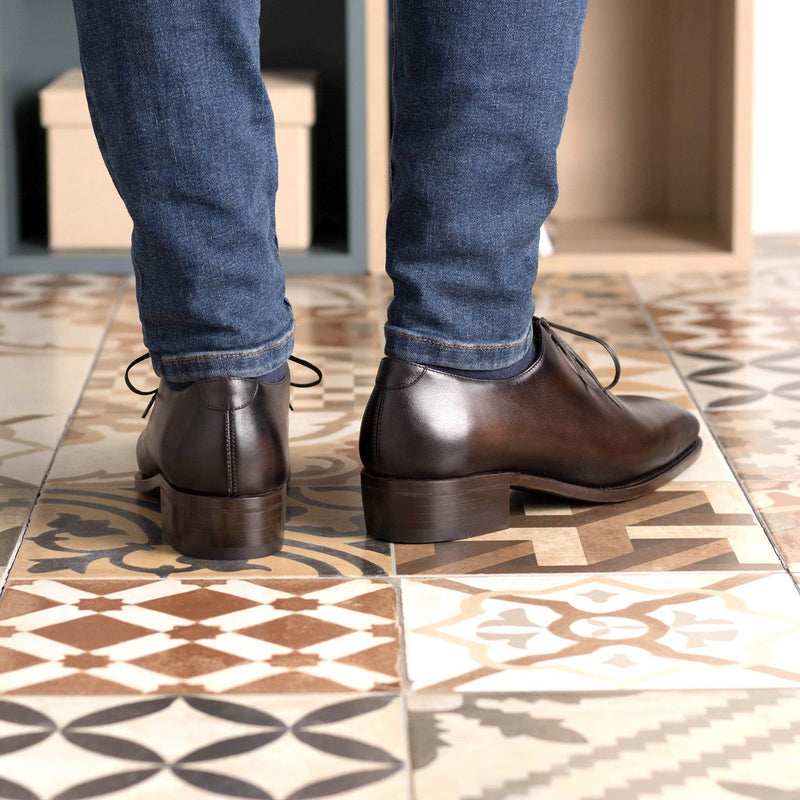 Ambrogio Bespoke Men's Shoes Dark Brown Calf-Skin Leather Whole-cut Oxfords (AMB2372)-AmbrogioShoes