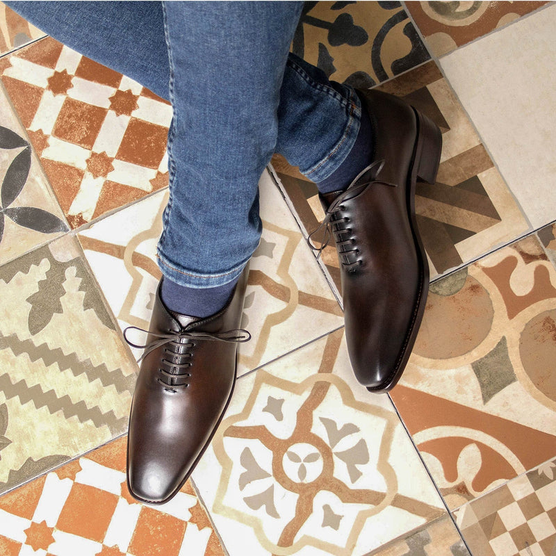 Ambrogio Bespoke Men's Shoes Dark Brown Calf-Skin Leather Whole-cut Oxfords (AMB2372)-AmbrogioShoes