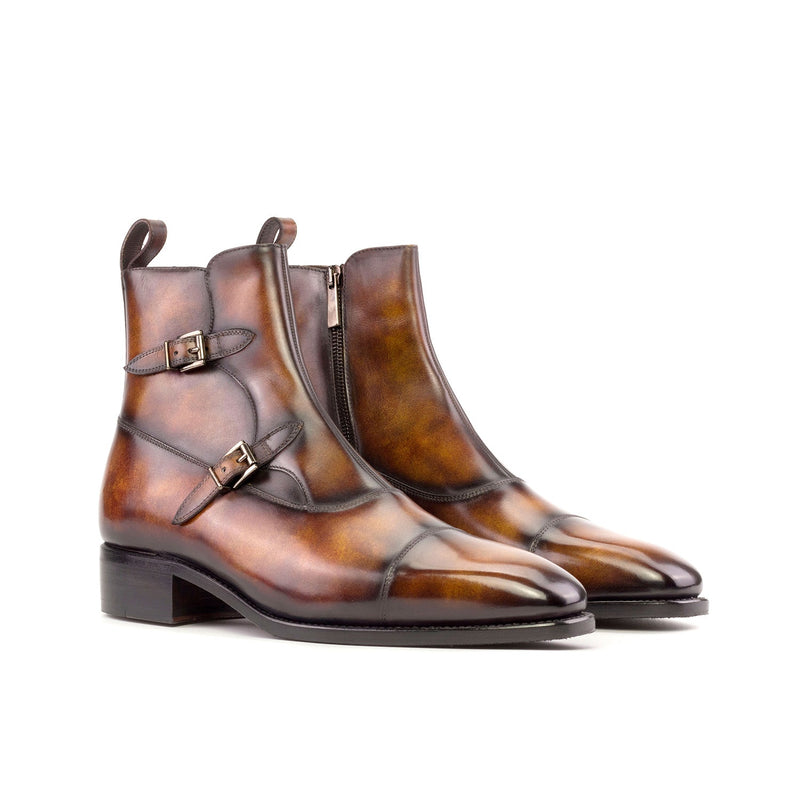 Ambrogio Bespoke Men's Shoes Fire Patina Leather Octavian Buckle Boots (AMB2321)-AmbrogioShoes